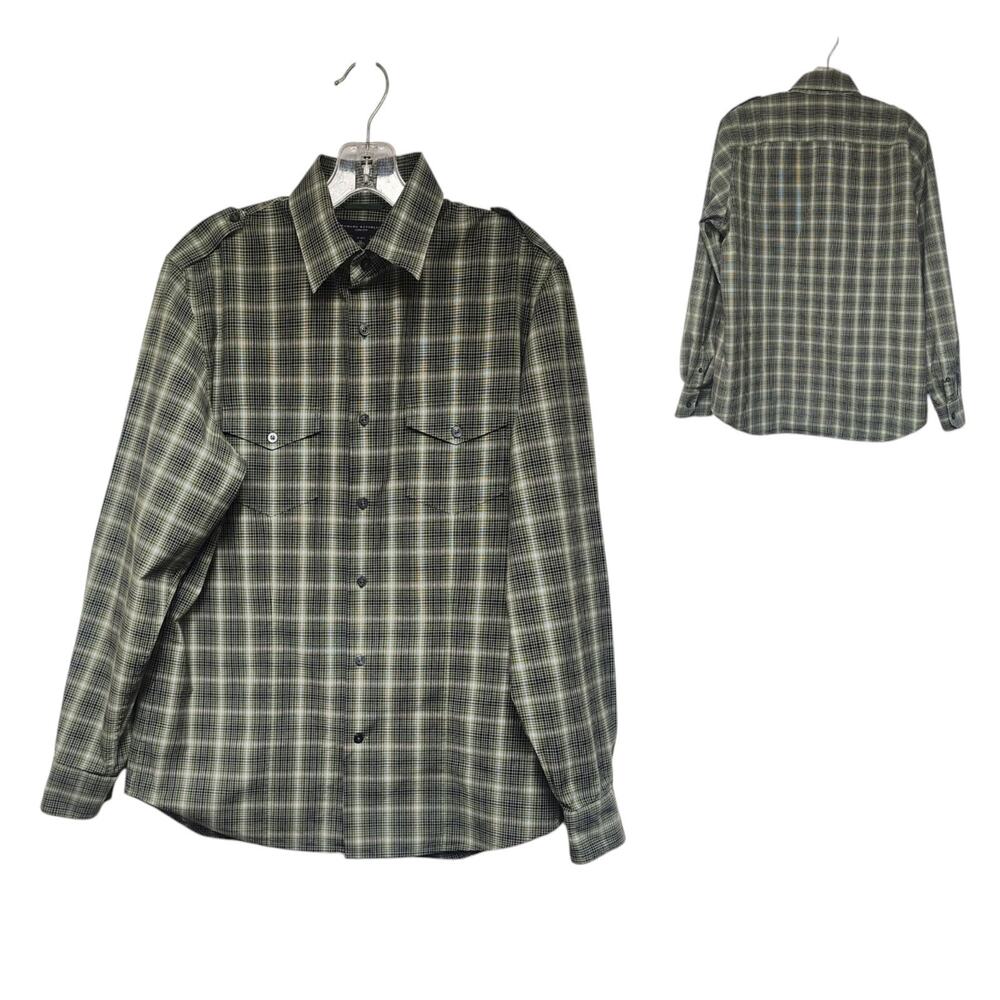 Banana Republic Button Down Slim Fit Mens Multi Green Plaid Shirt Sz M 15-15.5